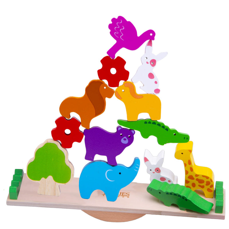 Wooden animal sea saw with colourful wooden animals stacked