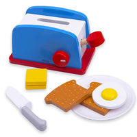 Children's wooden breakfast set - Toaster, butter, sliced bread, fried egg, knife