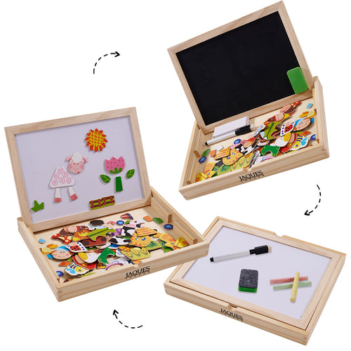 Farm yard tales craft set in wooden storage box - three images to so the reversible sides plus the box closed 