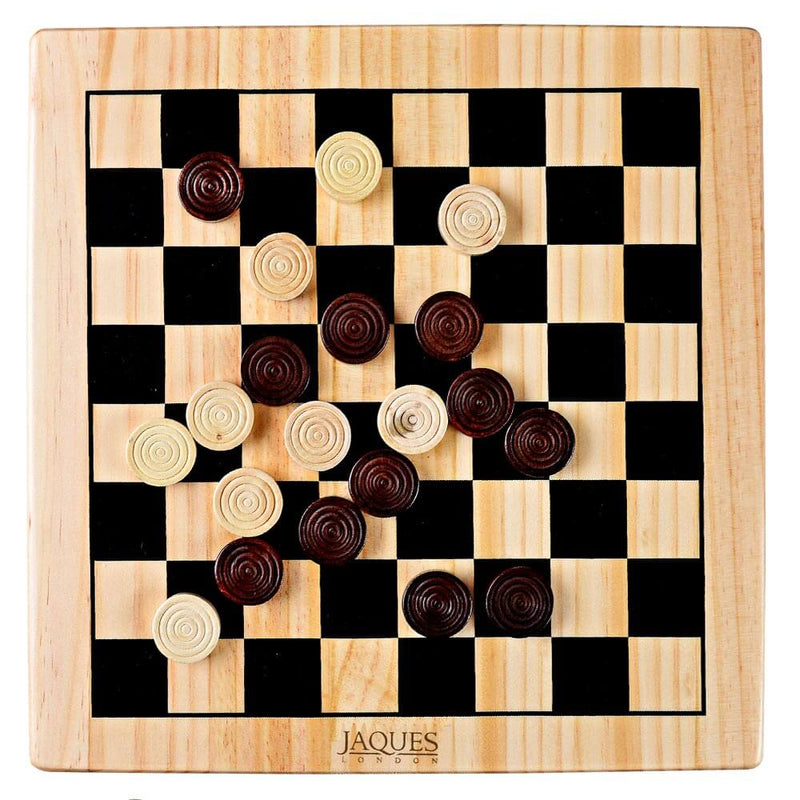 Wooden draughts board and pieces