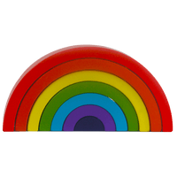 Kids wooden rainbow toy - 7 colourful arches front facing one on top of the other to form a rainbow